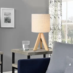 Lampe De Bureau Trépied E14 Bois Lin Hauteur 37.5 Cm Beige Bois Naturel lux.pro