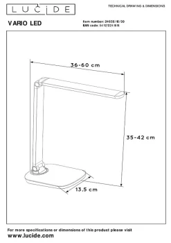 Lampe de bureau VARIO LED en métal avec LED intégré - Noir - Lucide