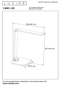 Lampe de bureau VARIO LED en métal avec LED intégré - Blanc - Lucide