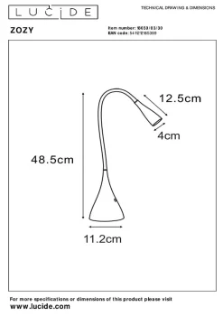 Lampe de bureau ZOZY en synthétique avec LED intégré - Noir - Lucide