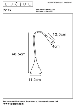 Lampe de bureau ZOZY en synthétique avec LED intégré - Noir - Lucide