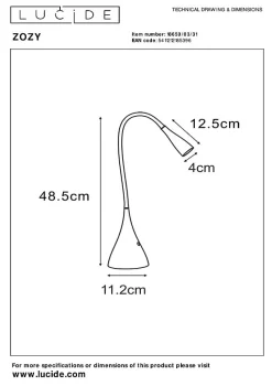 Lampe de bureau ZOZY en synthétique avec LED intégré - Blanc - Lucide