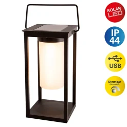Lampe de camping/de socle à LED h : 28cm , pour l'extérieur, lampe de socle - métal et plastique noir, avec LED intégrée