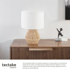 Lampe de chevet au style bohème 60W avec grand abat-jour en tissu