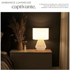 Lampe de chevet au style bohème 60W avec grand abat-jour en tissu