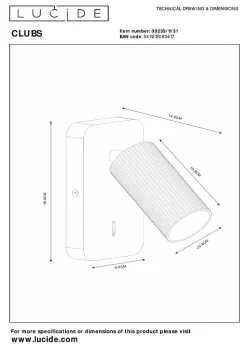 Lampe de chevet CLUBS en aluminium avec 1xGU10 - Blanc - Lucide