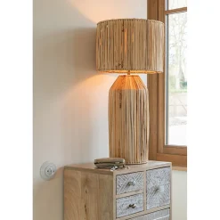 Lampe de chevet feuille de bananier en bois naturel 35x35x87 cm