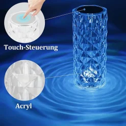 Lampe de chevet LED NETTLIFE sans fil - Lampe de table à intensité variable en cristal Lampe tactile rechargeable Télécommande