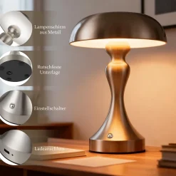 Lampe de chevet led nettlife tactile, intensité variable, sans fil, rechargeable par usb, style vintage