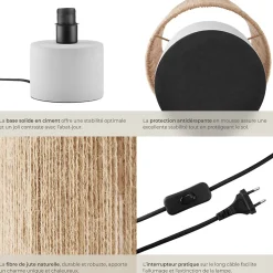 Lampe de chevet style bohème 60W avec fibre naturelle