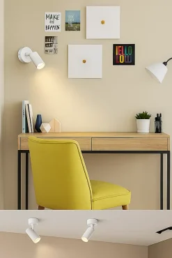 Lampe de plafond ou spot mural CEILUM en aluminium blanc avec douille GU10, orientable à 360, design moderne et fonction