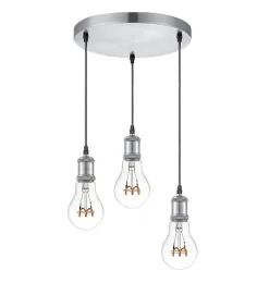 Lampe de plafond suspension design en métal satin mat E27 3 spots compatible LED