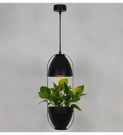 Lampe de plafond suspension porte plante décoratif suspendu métal noir compatible LED