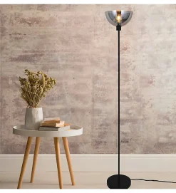 Lampe de salon design Bolton 170cm métal et verre gris fumé compatible LED