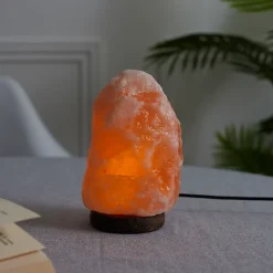 Lampe De Sel - Home Deco Factory - Socle Bois - Rose - H17 X L10 X P12 Cm