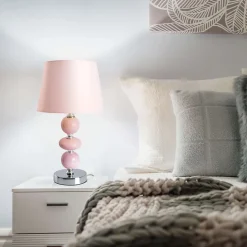 Lampe de table Araga 36cm metal ceramique textile rose douille E14 salle a manger salon entree bureau