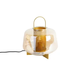 Lampe de table Art déco dorée avec verre ambre 30 cm - Kevin