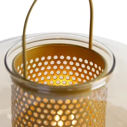 Lampe de table Art déco dorée avec verre ambre 30 cm - Kevin