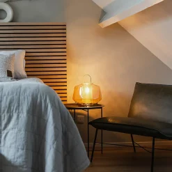 Lampe de table Art déco dorée avec verre ambre 30 cm - Kevin