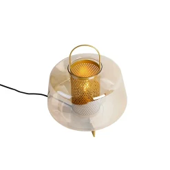 Lampe de table Art déco dorée avec verre ambre 30 cm - Kevin