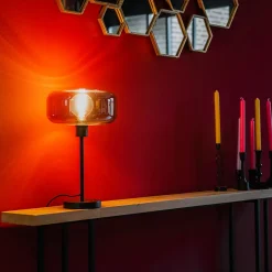 Lampe de table Art déco noire avec verre fumé - Bizle