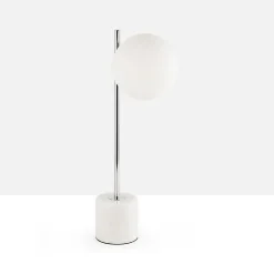 Lampe de Table Asa avec Base en Marbre Boule en Cristal Opale et Métal Chromé Design Minimaliste et Nordique E27