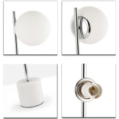 Lampe de Table Asa avec Base en Marbre Boule en Cristal Opale et Métal Chromé Design Minimaliste et Nordique E27