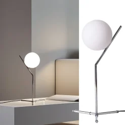 Lampe de Table Boule en Verre et Aluminium Argenté Éclairage Nocturne pour Chambres et Salons E27 18cm ALESSIA