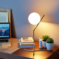 Lampe de Table Boule en Verre et Aluminium Argenté Éclairage Nocturne pour Chambres et Salons E27 18cm ALESSIA