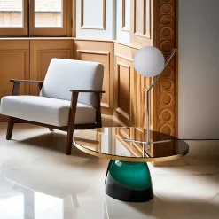 Lampe de Table Boule en Verre et Aluminium Argenté Éclairage Nocturne pour Chambres et Salons E27 18cm ALESSIA