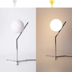 Lampe de Table Boule en Verre et Aluminium Argenté Éclairage Nocturne pour Chambres et Salons E27 18cm ALESSIA