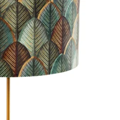 Lampe de table bronze avec abat-jour en velours motif feuilles et intérieur doré - Parte