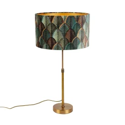 Lampe de table bronze avec abat-jour en velours motif feuilles et intérieur doré - Parte