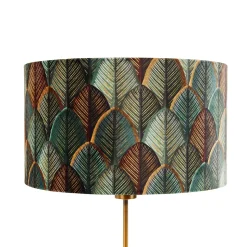 Lampe de table bronze avec abat-jour en velours motif feuilles et intérieur doré - Parte