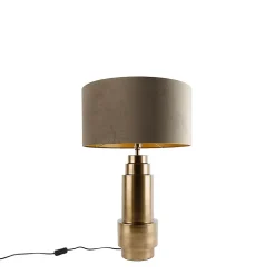 Lampe de table bronze avec abat-jour en velours taupe et doré 50 cm - Bruut