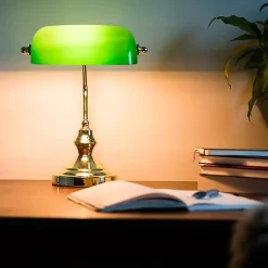 Lampe de table classique/lampe de notaire en laiton avec verre vert - Banker