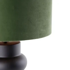 Lampe de table design abat-jour en velours noir vert avec or 35 cm - Alisia