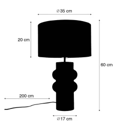 Lampe de table design abat-jour en velours noir vert avec or 35 cm - Alisia