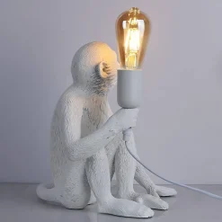 Lampe de Table Design Singe en Résine, Fini Doré, Style Industriel, Ampoule E27 à Filament, Idéale pour une Décoration M