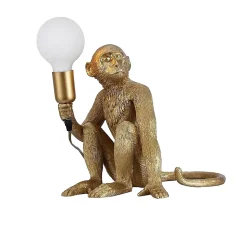 Lampe de Table Design Singe en Résine, Fini Doré, Style Industriel, Ampoule E27 à Filament, Idéale pour une Décoration M
