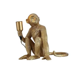 Lampe de Table Design Singe en Résine, Fini Doré, Style Industriel, Ampoule E27 à Filament, Idéale pour une Décoration M