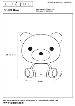 Lampe de table DODO BEAR en abs avec LED intégré - Blanc - Lucide