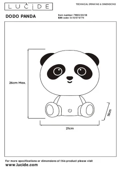 Lampe de table DODO PANDA en abs avec LED intégré - Noir - Lucide