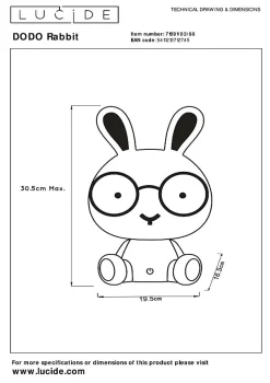 Lampe de table DODO RABBIT en abs avec LED intégré - Rose - Lucide