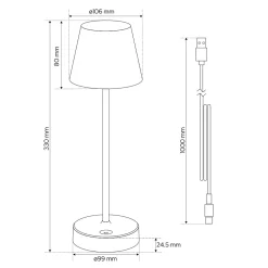 Lampe de table EDO NELI LED 2,7 W grise avec batterie 2200 mAh IP54 RGB 200 lm hauteur 33 cm NELI EDO