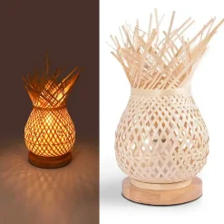 Lampe de table en osier avec base en bois ARANA E27