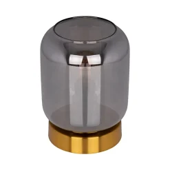 Lampe de table en verre 'ALESSIO', hauteur 17 cm, D: 12 cm, métal doré, verre fumé, E14