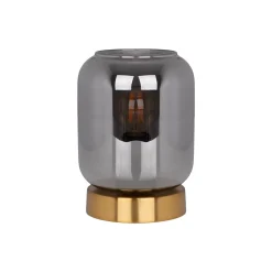 Lampe de table en verre 'ALESSIO', hauteur 17 cm, D: 12 cm, métal doré, verre fumé, E14