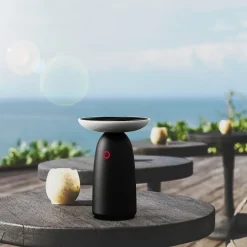 Lampe de table extérieur solaire Halo Lumihome noir IP44 25/130/250lm blanc neutre L.22,5 x l.16,5 x 22,5 cm noir