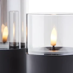 Lampe de table extérieure BOUGIE noir/verre fumé plastique/verre - LED IP44